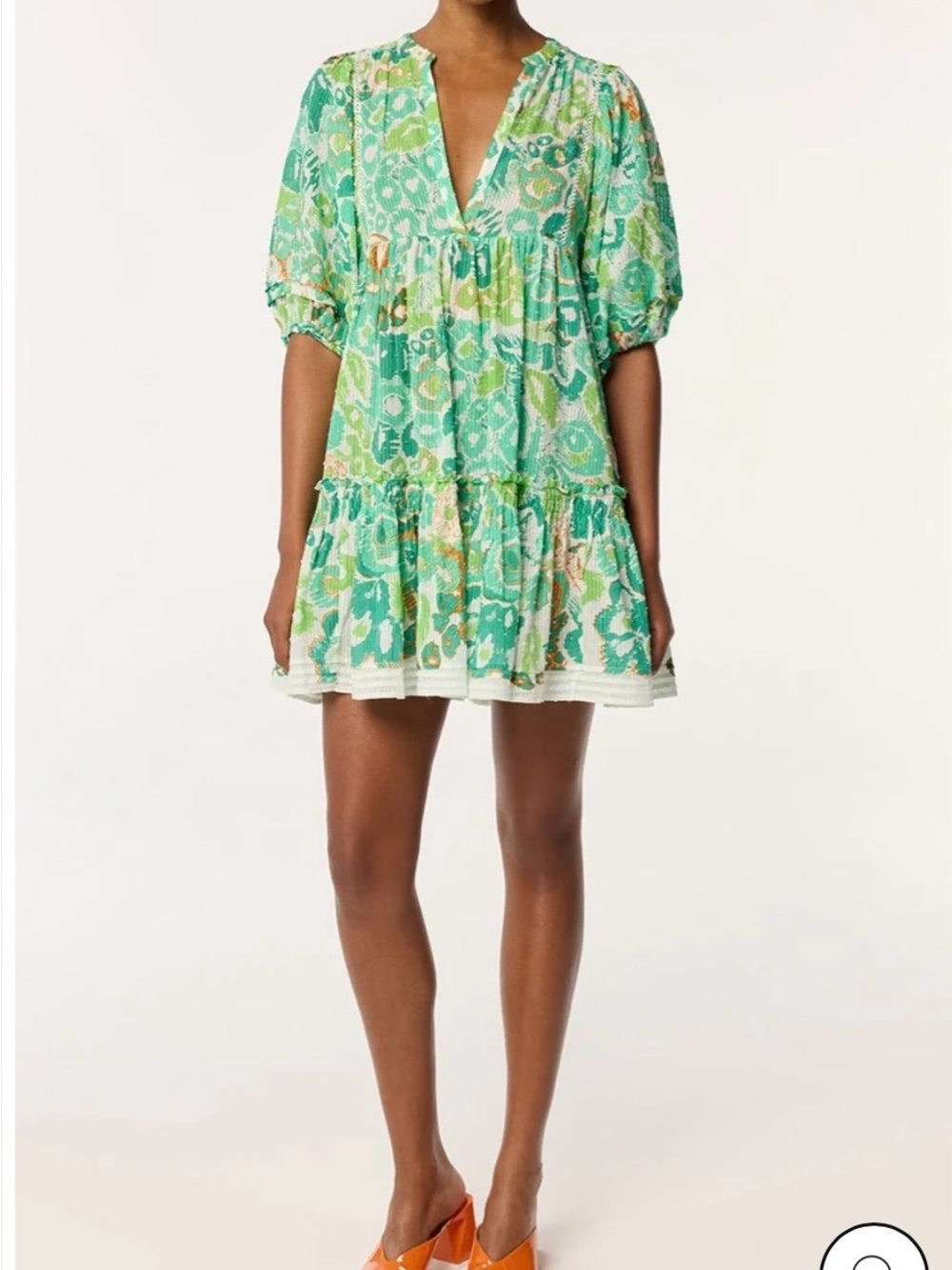 Poupette St. Barth Green and White Floral-Print Tunic Top